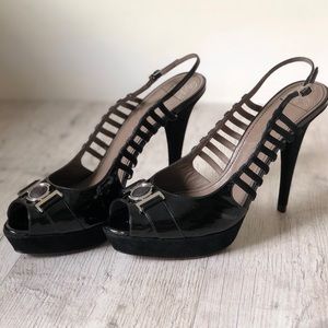 Versace patent leather/suede sling-back heels